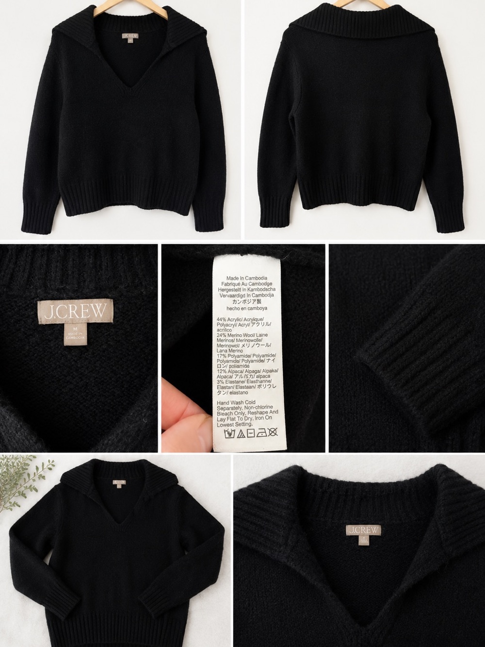 J. Crew Black V-Neck Fold-Over Collar Sweater